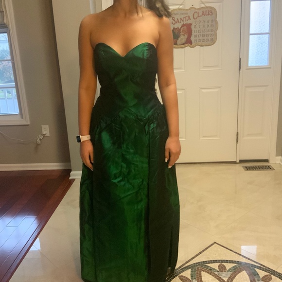 Vintage 1980s Low Back Strapless Dress With Jacket Rhinestone Buttons Sz 4/5 - Picture 1 of 17